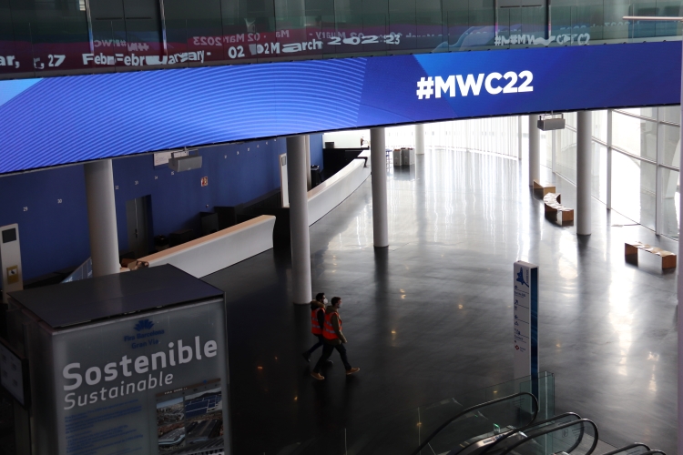 Pavilion at Gran Via Fira where Mobile World Congress (MWC) is held in Barcelona on February 10, 2022 (by Aina Martí)